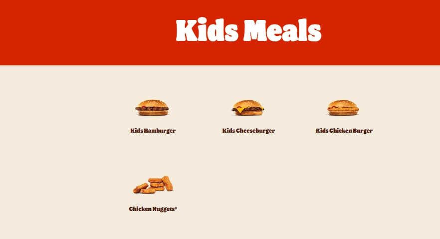 Burger kings BK Kids Menu