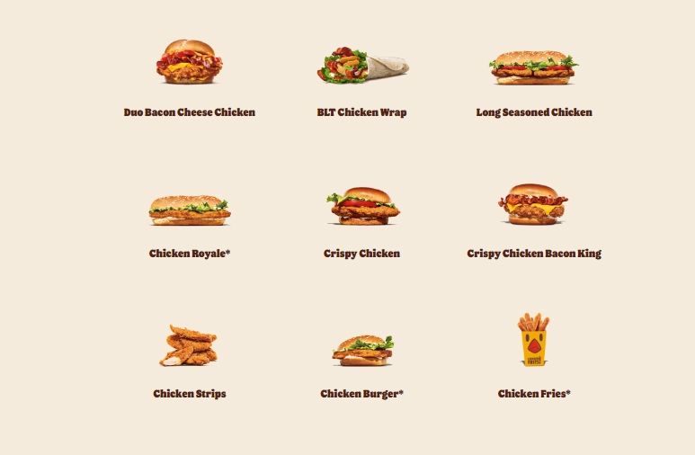 Burger kings Crispy Chicken Menu