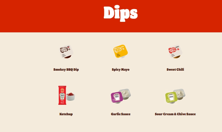 Burger kings Dips Menu