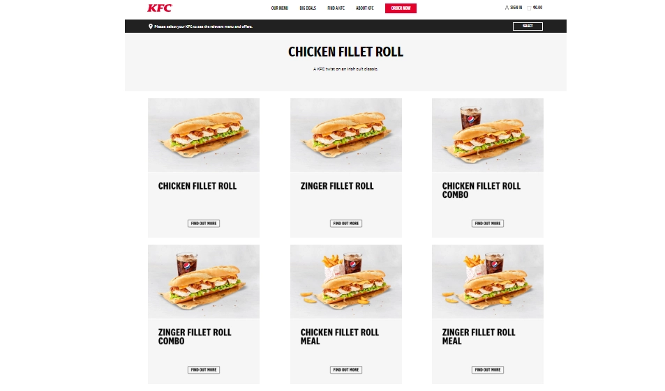 KFC Chicken Fillet Roll Menu