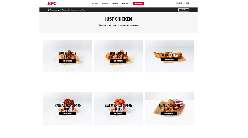 KFC Just Chicken Menu