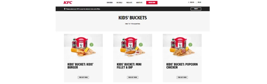 KFC Kids’ Buckets Menu