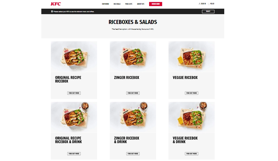 KFC Riceboxes & Salads Menu