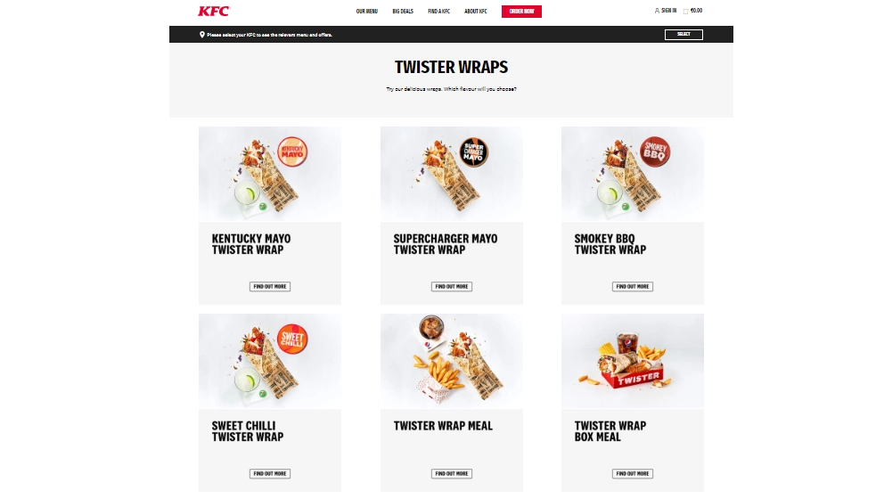 KFC Twister Wraps Menu