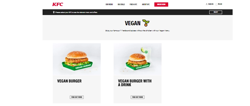 KFC Vegan Menu