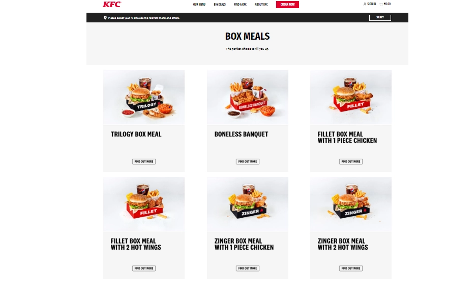 Kfc box meals menu