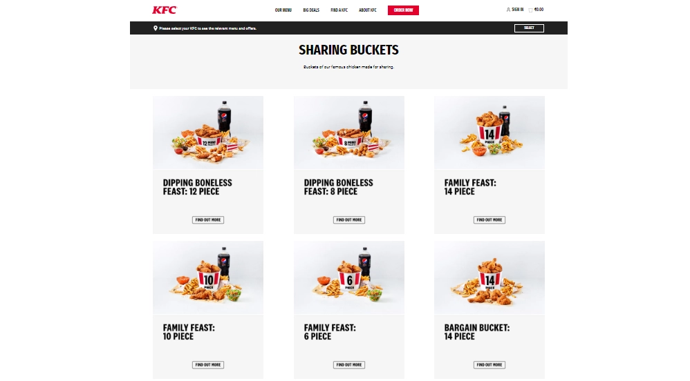 KFC Sharing Buckets Menu