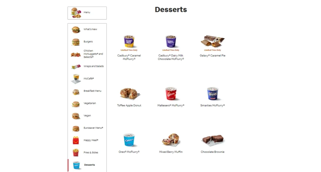 McDonald's Desserts Menu