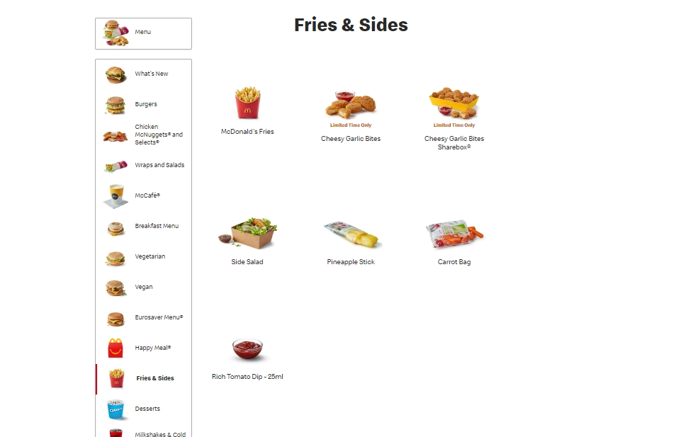 McDonalds Fries and Sides Menu