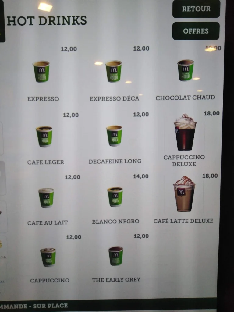 McDonald’s Hot Drinks Menu