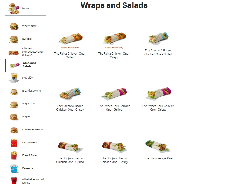 McDonald's Wraps & Salads Menu