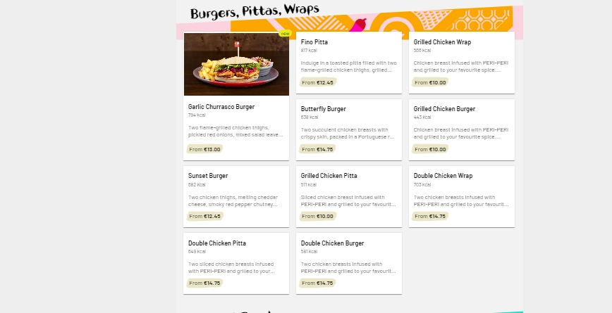 Nando’s Burgers, Pittas, Wraps Menu