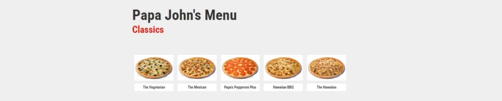 Papa John's Classic Pizza Menu