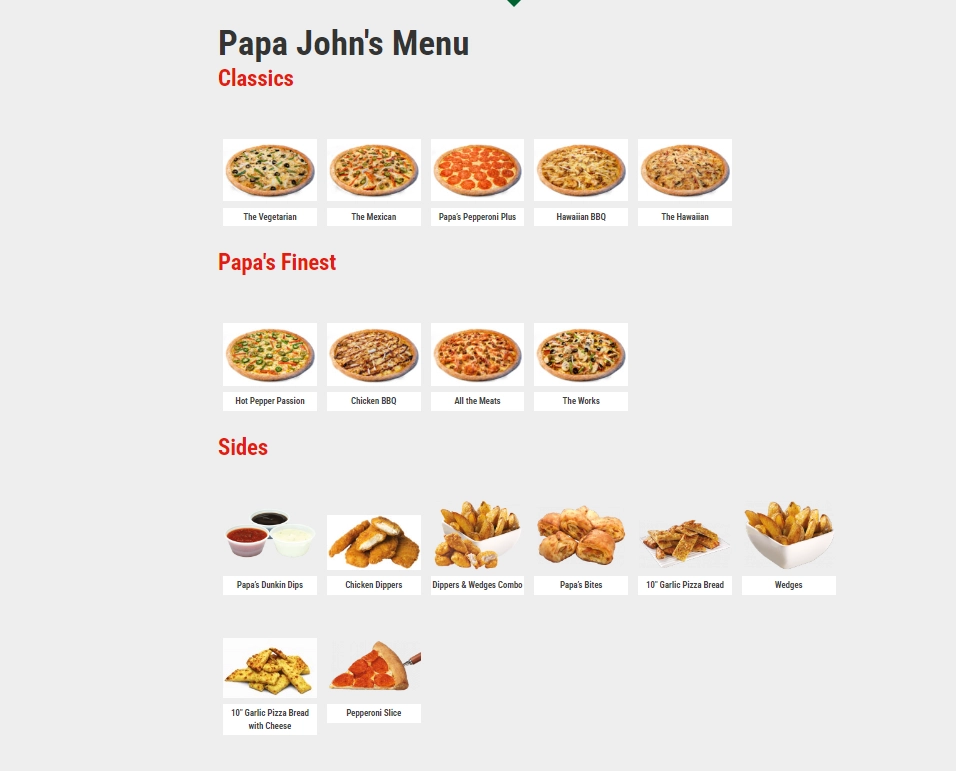 Papa John's Menu