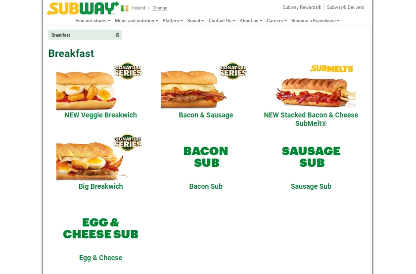 Subway All-Day Breakfast Menu