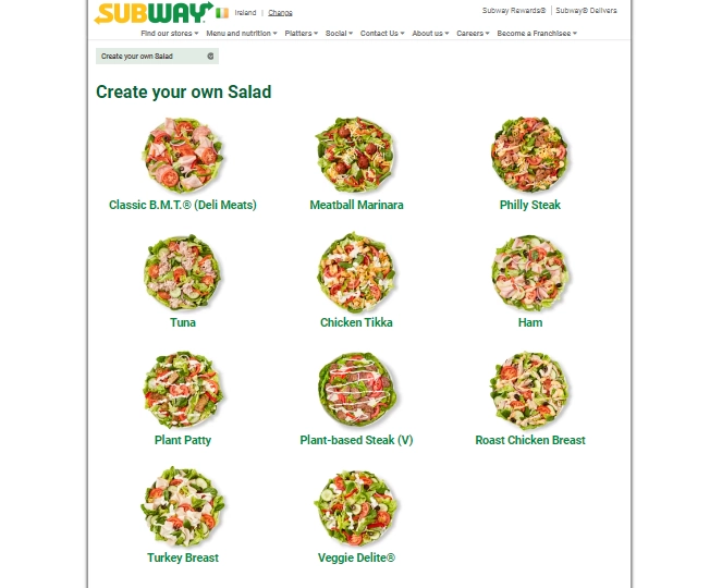 Subway Create Your Own Salad Menu