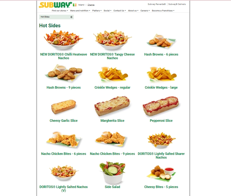 Subway Hot Sides Menu