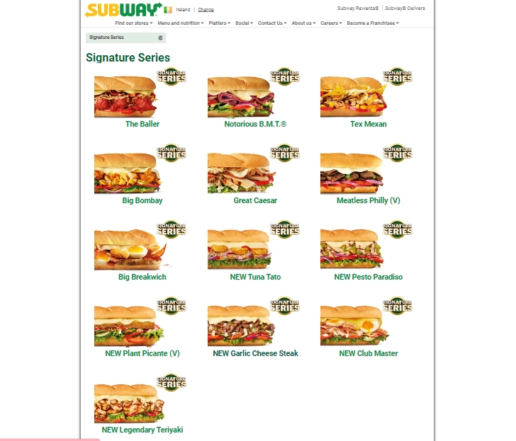 Subway Series Menu Prices Ireland 2024