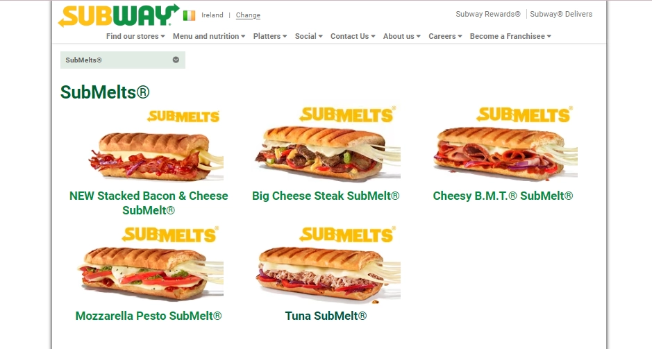 Subway SubMelts Menu